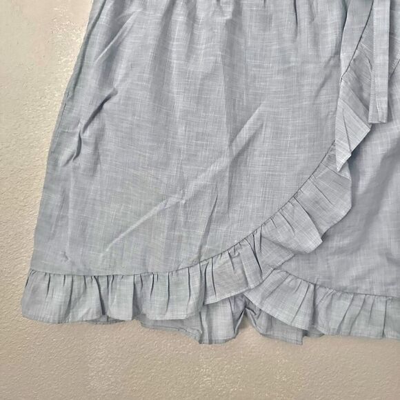 MADEWELL | Chambray Light Blue Ruffle Wrap Skirt Meadow Short Cotton | Size 8 - Picture 4 of 8